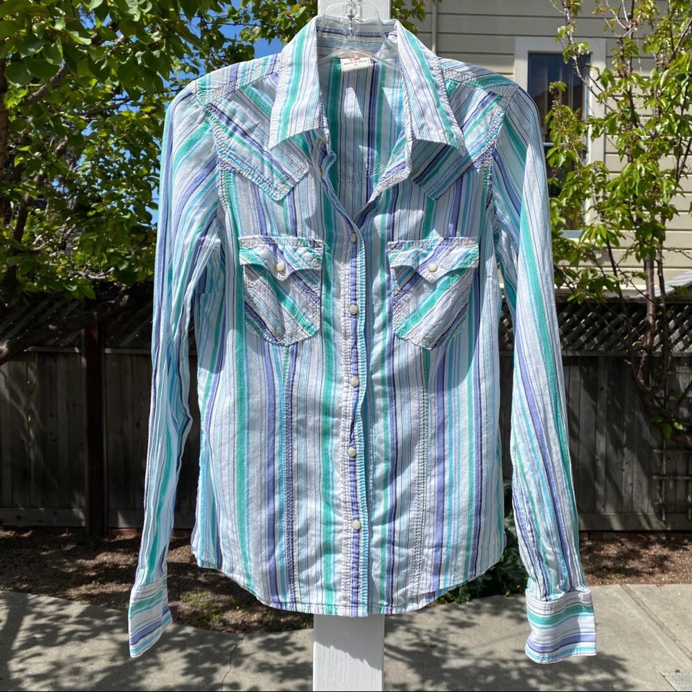 True Religion Y2K 90s Button Up Stripe Top Size Medium